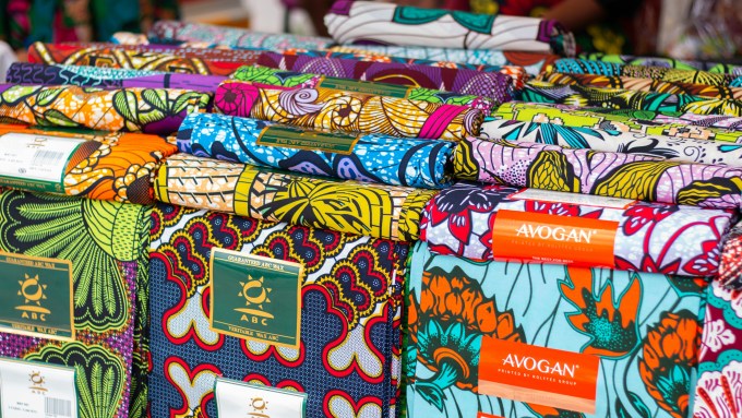 Rows on bright colored fabric